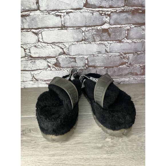 UGG Fuzzita Black Fur Slingback Slipper Platform Sandals Women 10US/41EU 1135237 - Picture 4 of 16